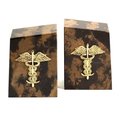 Bey Berk International Bey-Berk International R11M Tiger Eye Marble Bookends with Gold Plated Medical Emblem - Brown R11M